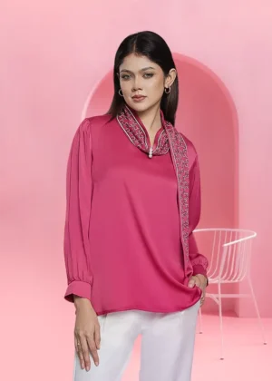 Rose Pink Pearl Tie-neck