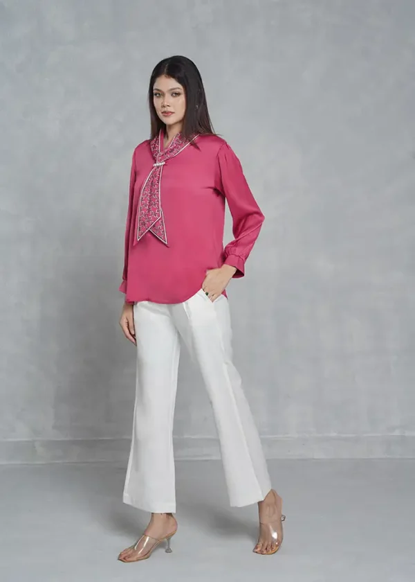 Rose Pink Pearl Tie-neck