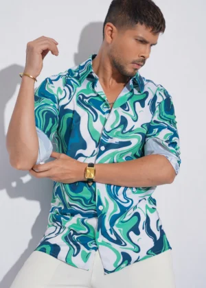 Liquid Marble Premium Full Sleeve Shirt - Sea Green