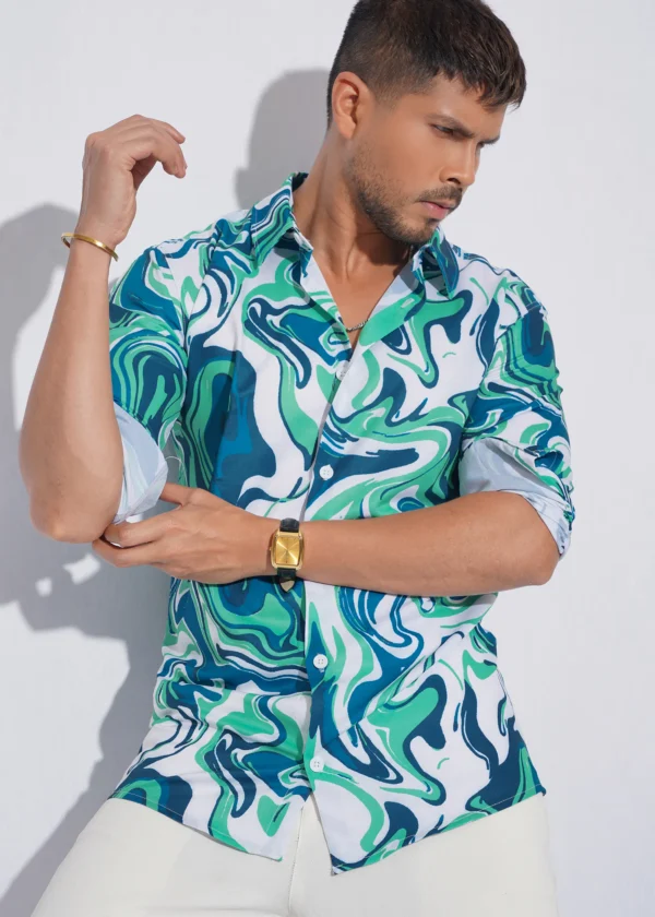 Liquid Marble Premium Full Sleeve Shirt - Sea Green