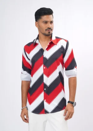 Chevron Premium Full Sleeve Shirt - Crimson Red
