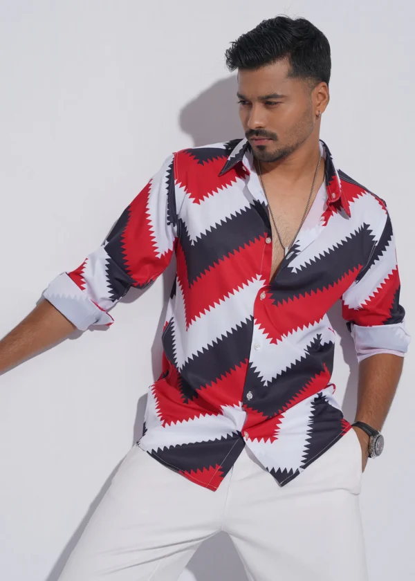 Chevron Premium Full Sleeve Shirt - Crimson Red