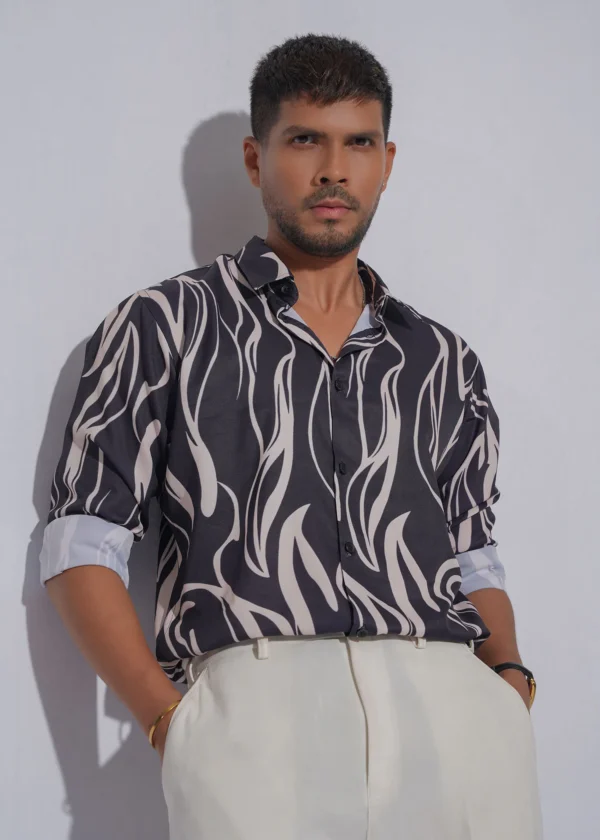 Obsidian Flow Premium Full Sleeve Shirt - Black & Ivory