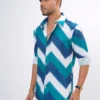 Chevron Premium Full Sleeve Shirt - Ocean Blue