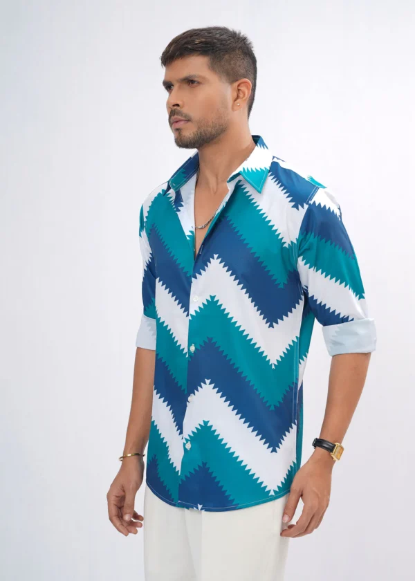 Chevron Premium Full Sleeve Shirt - Ocean Blue