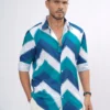 Chevron Premium Full Sleeve Shirt - Ocean Blue