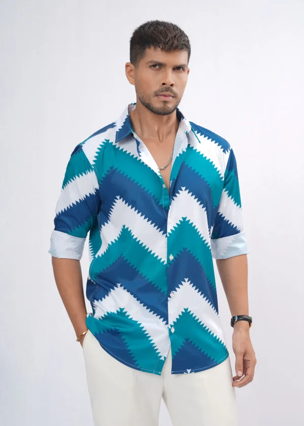 Chevron Premium Full Sleeve Shirt - Ocean Blue