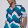 Chevron Premium Full Sleeve Shirt - Ocean Blue