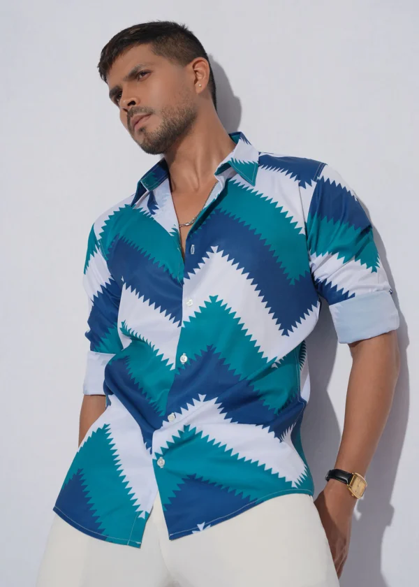 Chevron Premium Full Sleeve Shirt - Ocean Blue