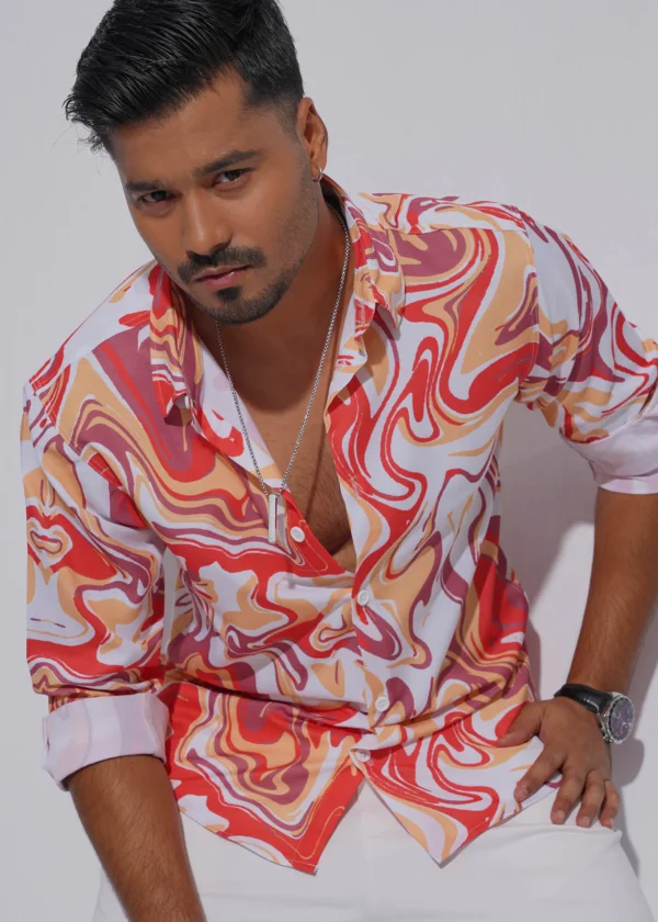 DSC04277 Liquid Marble Premium Full Sleeve Shirt - Magma Red