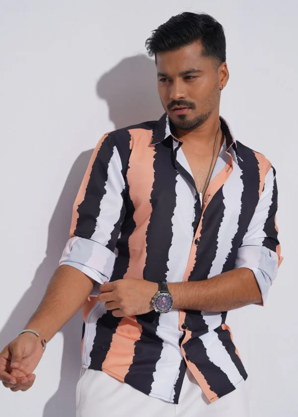 Edge Stripe Premium Full Sleeve Shirt - Dusty Peach