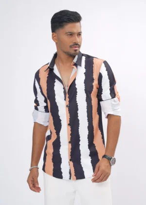 Edge Stripe Premium Full Sleeve Shirt - Dusty Peach