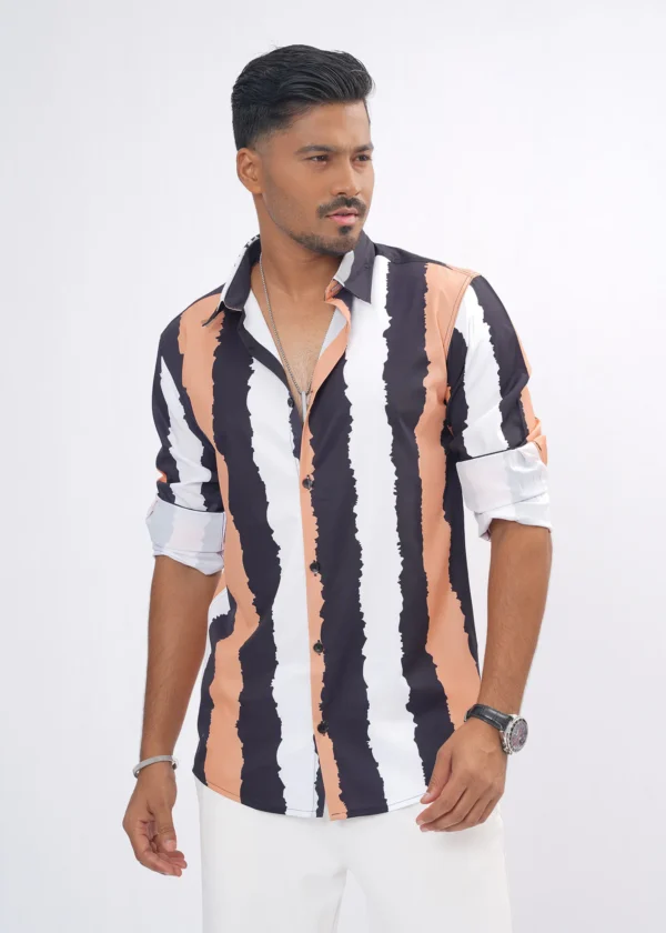 Edge Stripe Premium Full Sleeve Shirt - Dusty Peach