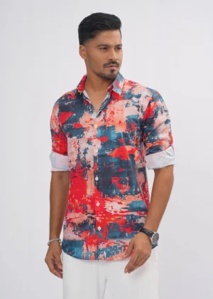 Abstract Canvas Premium Full Sleeve Shirt - Coral Rust