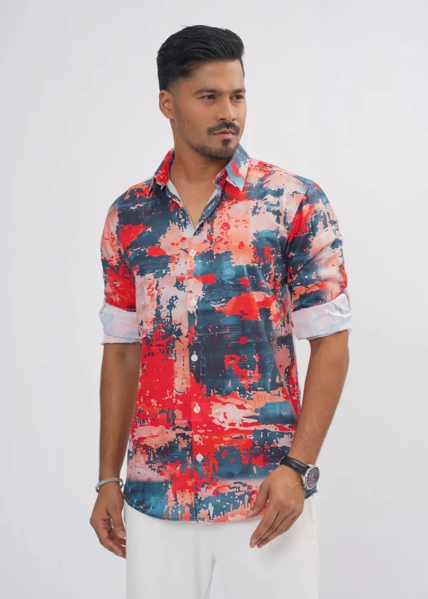 DSC04290 Abstract Canvas Premium Full Sleeve Shirt - Coral Rust