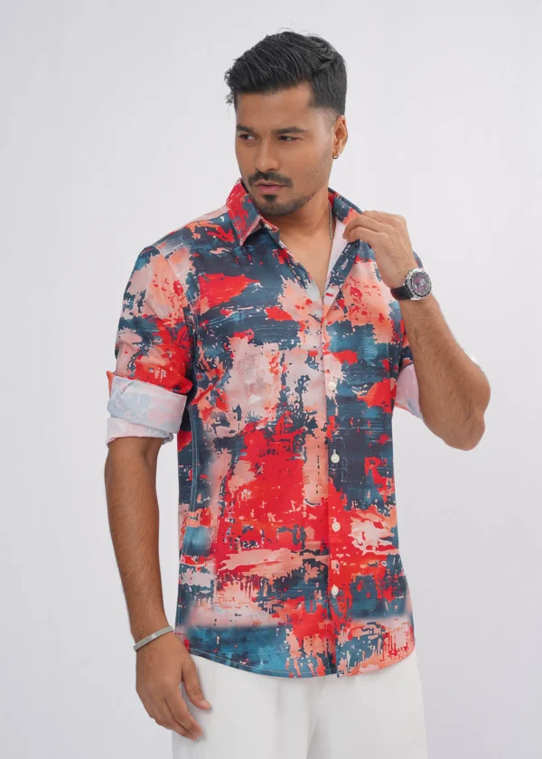 DSC04292 Abstract Canvas Premium Full Sleeve Shirt - Coral Rust