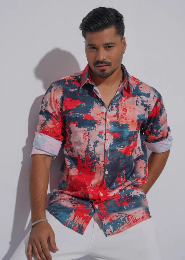 DSC04295 Abstract Canvas Premium Full Sleeve Shirt - Coral Rust