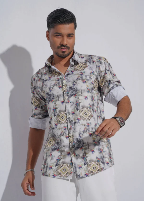 DSC04302 Aztec Diamond Premium Full Sleeve Shirt - Ivory