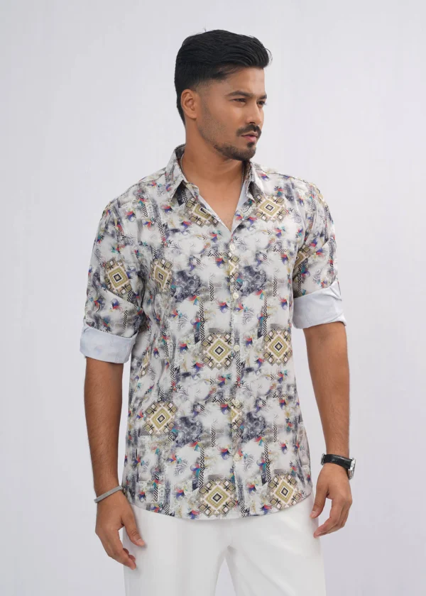 DSC04309 Aztec Diamond Premium Full Sleeve Shirt - Ivory