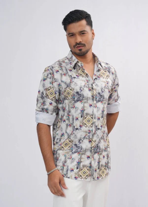 DSC04311 Aztec Diamond Premium Full Sleeve Shirt - Ivory