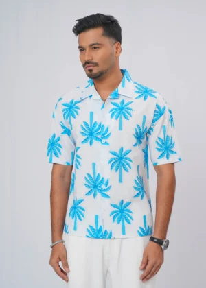Tropical Palm Print Oversized Half Shirt