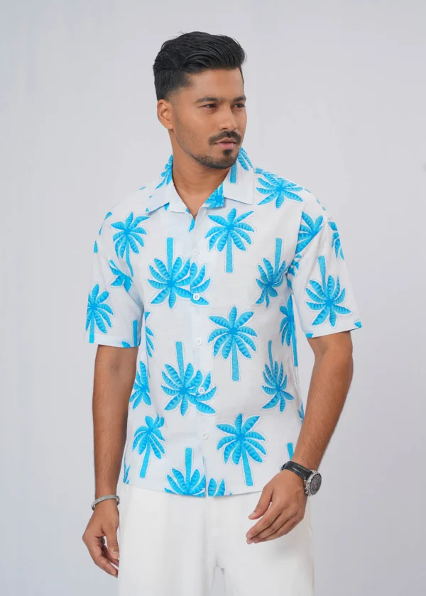 DSC03894 Tropical Palm Print Oversized Half Shirt