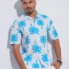 DSC03902 Tropical Palm Print Oversized Half Shirt