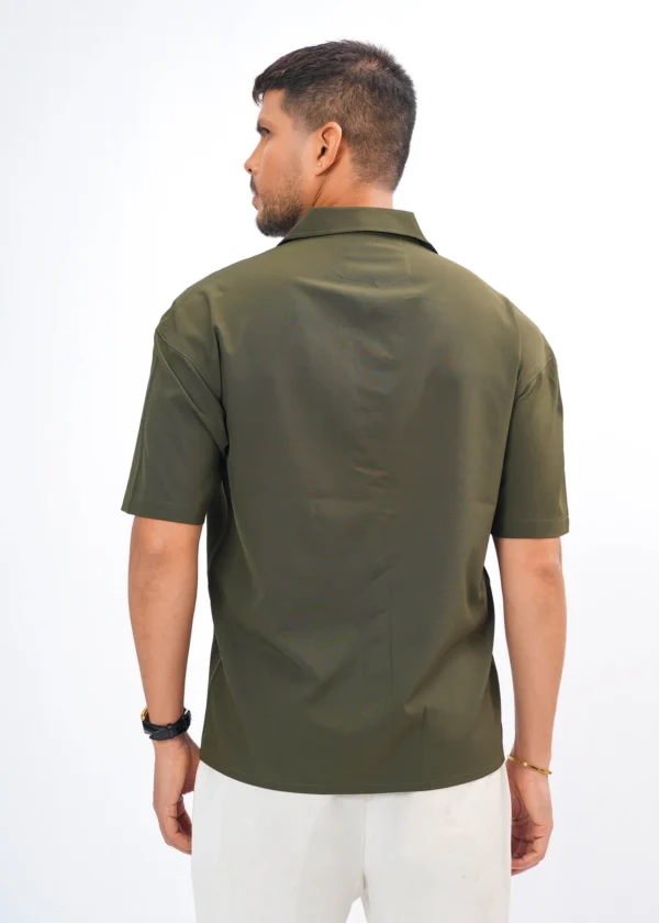 Flower Patch Oversized Half Shirt - Olive