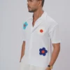 Flower Patch Oversized Half Shirt - White