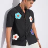 Flower Patch Oversized Half Shirt - Black
