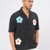 Flower Patch Oversized Half Shirt - Black