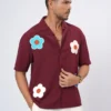 Flower Patch Oversized Half Shirt - Maroon