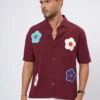 Flower Patch Oversized Half Shirt - Maroon