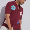 Flower Patch Oversized Half Shirt - Maroon