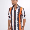 Edge Stripe Premium Full Sleeve Shirt - Orange