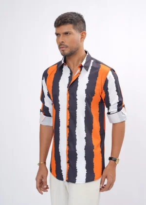 Edge Stripe Premium Full Sleeve Shirt - Orange