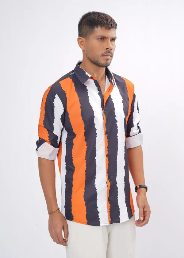 Edge Stripe Premium Full Sleeve Shirt - Orange