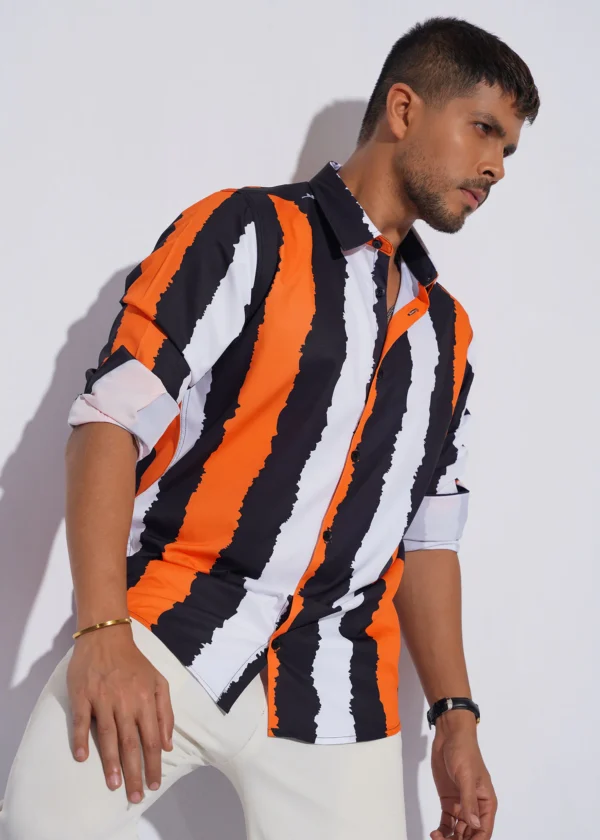 Edge Stripe Premium Full Sleeve Shirt - Orange
