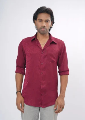 DSC04242 Jacquard Swirl Premium Full Sleeve Shirt - Red