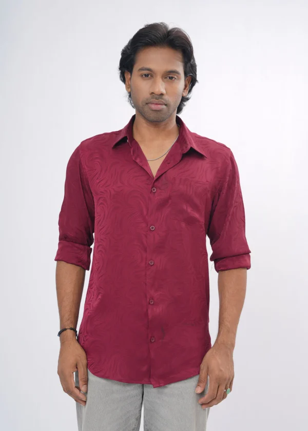 DSC04242 Jacquard Swirl Premium Full Sleeve Shirt - Red