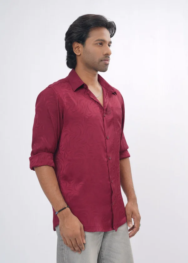 DSC04247 Jacquard Swirl Premium Full Sleeve Shirt - Red